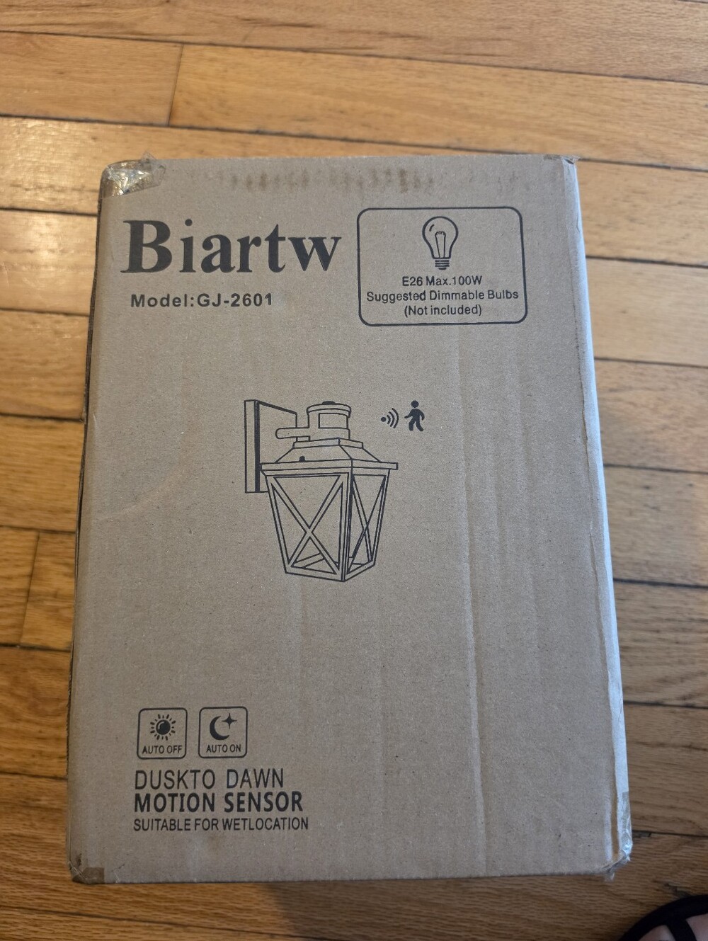 Biartw Outdoor Wall Light Motion Sensor Porch Lantern Black New in Box